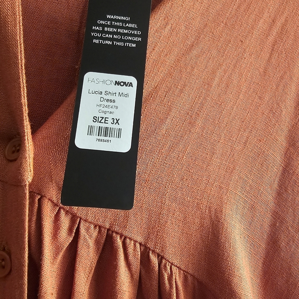 Fashion Nova Lucia Linen Blend Shirt Midi Dress Cognac Brown 3X Plus Size Boho - Picture 4 of 4